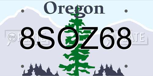 8SOZ68 Oregon License Plate