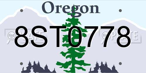 8ST0778 Oregon License Plate