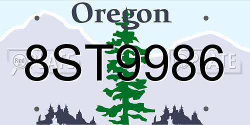8ST9986 Oregon License Plate