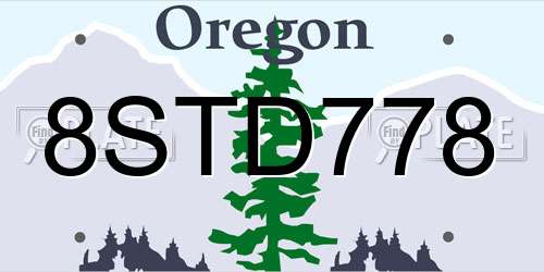 8STD778 Oregon License Plate