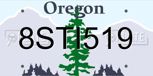 8STI519 Oregon License Plate