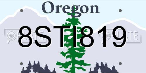 8STI819 Oregon License Plate
