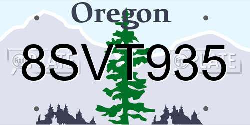 8SVT935 Oregon License Plate
