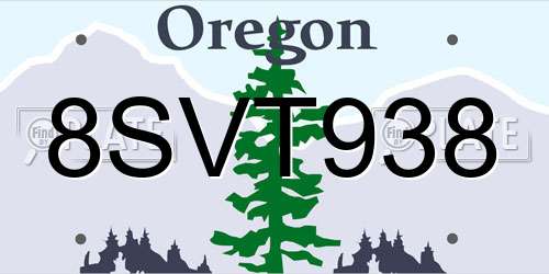 8SVT938 Oregon License Plate