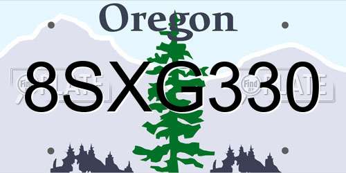 8SXG330 Oregon License Plate