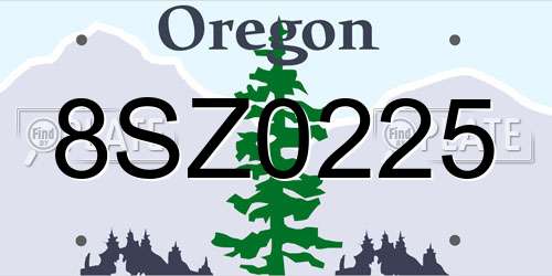 8SZ0225 Oregon License Plate