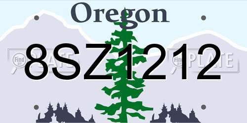 8SZ1212 Oregon License Plate