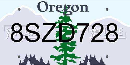 8SZD728 Oregon License Plate
