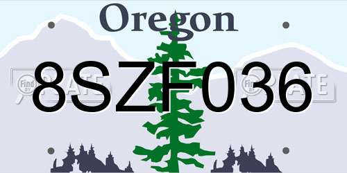 8SZF036 Oregon License Plate