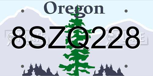 8SZQ228 Oregon License Plate