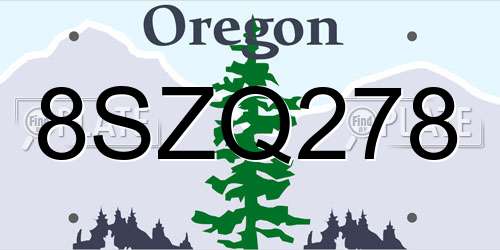 8SZQ278 Oregon License Plate