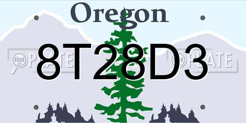 8T28D3 Oregon License Plate