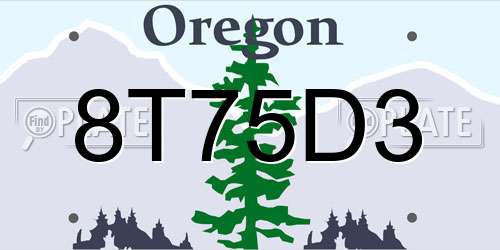 8T75D3 Oregon License Plate