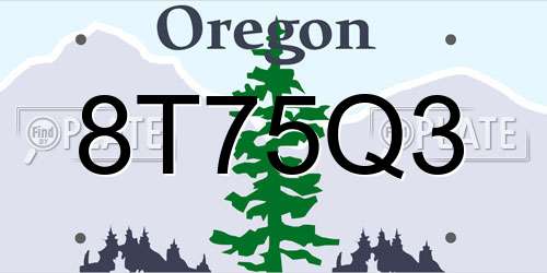 8T75Q3 Oregon License Plate