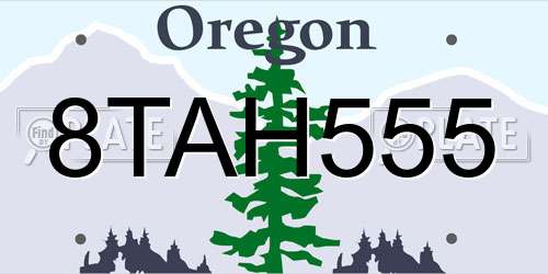 8TAH555 Oregon License Plate