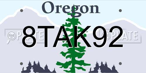 8TAK92 Oregon License Plate