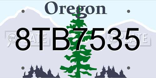 8TB7535 Oregon License Plate