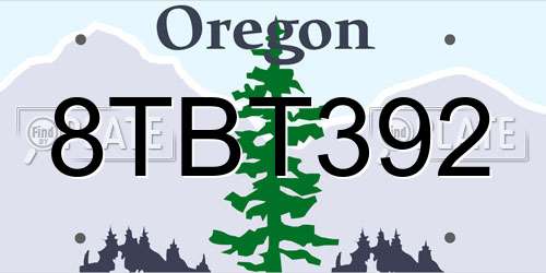 8TBT392 Oregon License Plate