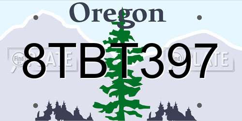 8TBT397 Oregon License Plate