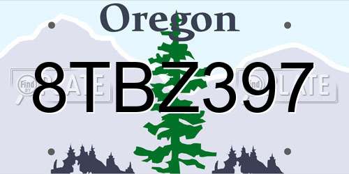 8TBZ397 Oregon License Plate