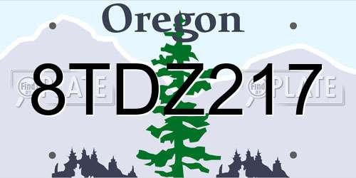8TDZ217 Oregon License Plate