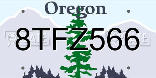 8TFZ566 Oregon License Plate