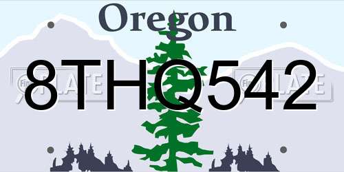 8THQ542 Oregon License Plate