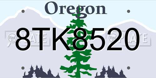 8TK8520 Oregon License Plate