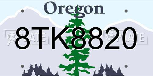8TK8820 Oregon License Plate