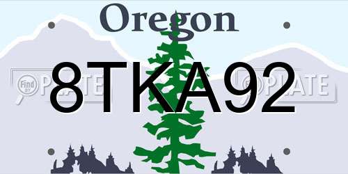 8TKA92 Oregon License Plate