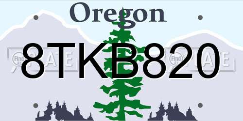 8TKB820 Oregon License Plate