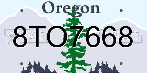 8TO7668 Oregon License Plate