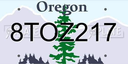 8TOZ217 Oregon License Plate