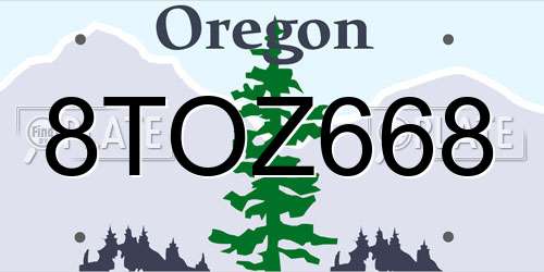 8TOZ668 Oregon License Plate
