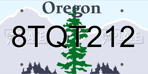 8TQT212 Oregon License Plate