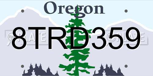 8TRD359 Oregon License Plate