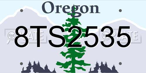 8TS2535 Oregon License Plate