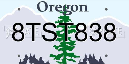 8TST838 Oregon License Plate