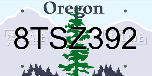 8TSZ392 Oregon License Plate