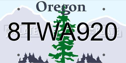 8TWA920 Oregon License Plate