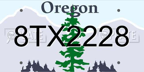 8TX2228 Oregon License Plate