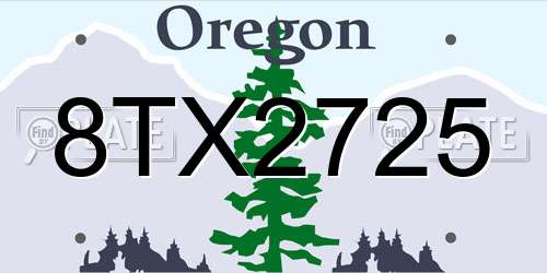 8TX2725 Oregon License Plate