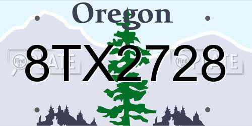 8TX2728 Oregon License Plate