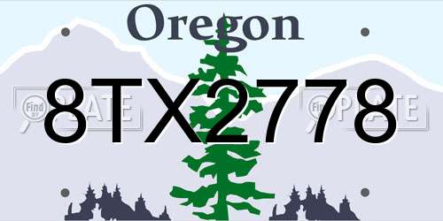 8TX2778 Oregon License Plate