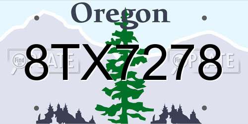 8TX7278 Oregon License Plate