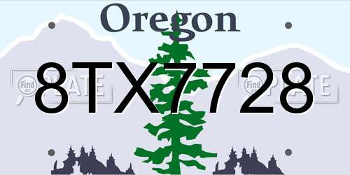 8TX7728 Oregon License Plate