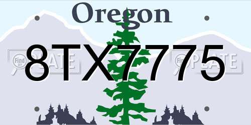 8TX7775 Oregon License Plate