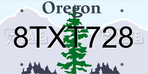 8TXT728 Oregon License Plate