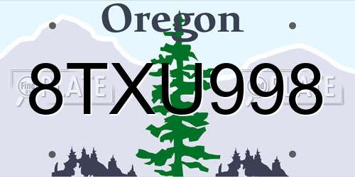 8TXU998 Oregon License Plate