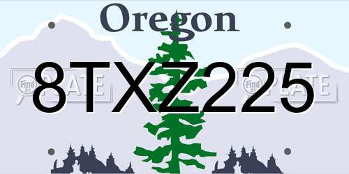 8TXZ225 Oregon License Plate